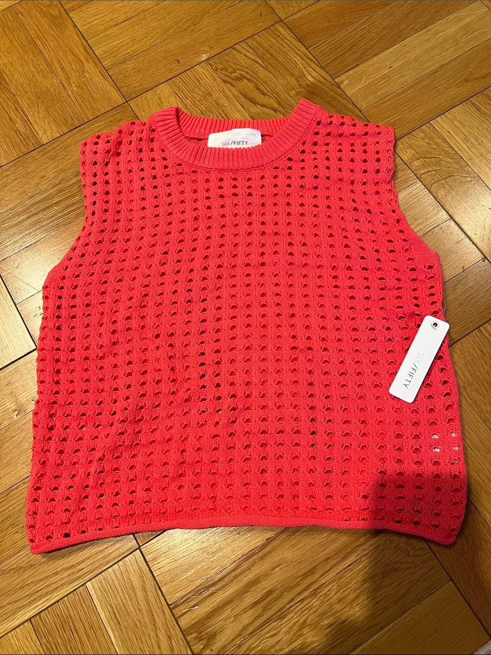 Six Fifty Coral Open-Knit Sleeveless Crewneck Sweater Vest